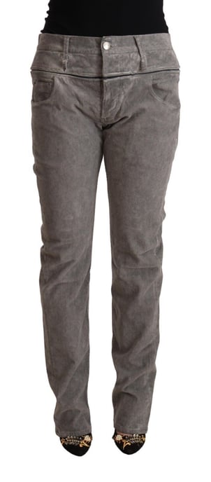 Acht Grijze Katoenen Rechte Pasvorm Hoge Taille Broek - Image 1