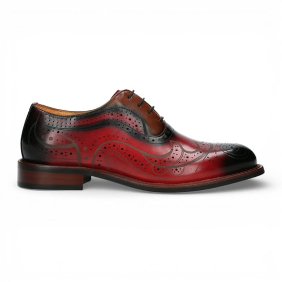Lorenzo Conti Heren Rode Zwarte Leren Brogue Oxford Laken Schoenen - Ayan-01 - Image 1