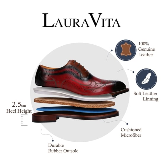 Lorenzo Conti Heren Rode Zwarte Leren Brogue Oxford Laken Schoenen - Ayan-01 - Image 2