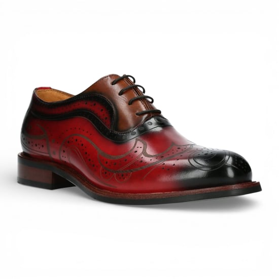 Lorenzo Conti Heren Rode Zwarte Leren Brogue Oxford Laken Schoenen - Ayan-01 - Image 5