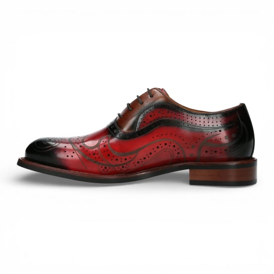 Lorenzo Conti Heren Rode Zwarte Leren Brogue Oxford Laken Schoenen - Ayan-01 - Image 6