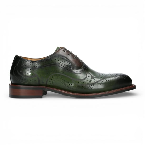 Lorenzo Conti Heren Khaki Groene Leren Brogue Oxford Nette Schoenen - Ayan-01 - Image 1