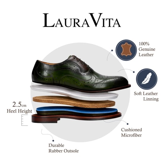Lorenzo Conti Heren Khaki Groene Leren Brogue Oxford Nette Schoenen - Ayan-01 - Image 2