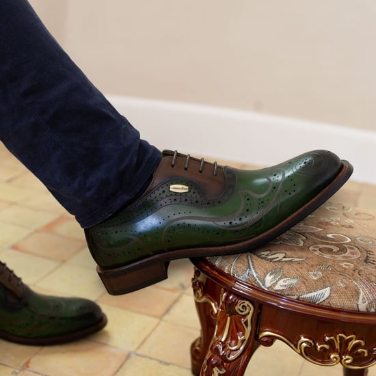 Lorenzo Conti Heren Khaki Groene Leren Brogue Oxford Nette Schoenen - Ayan-01 - Image 3