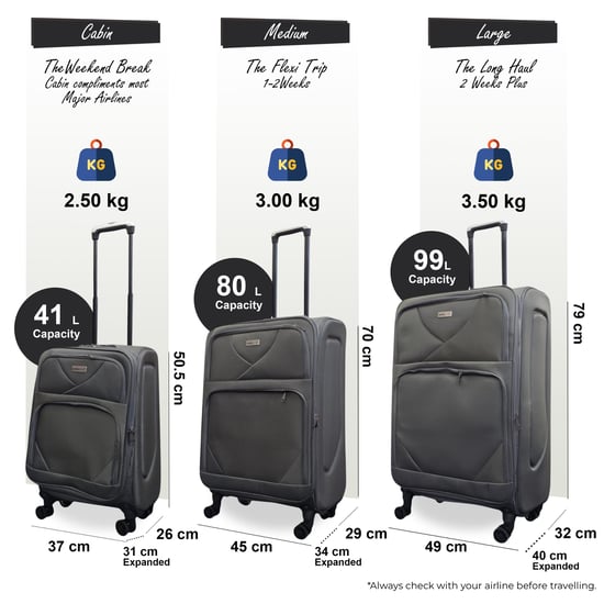 Softshell lichtgewicht grijs nylon 4-wiel reiskoffer Feestkoffers - Image 2