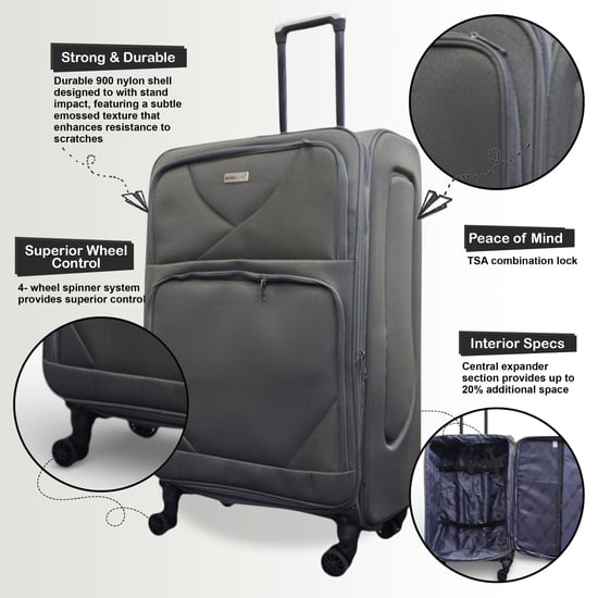 Softshell lichtgewicht grijs nylon 4-wiel reiskoffer Vakantie Extra Grote Koffer - Image 3