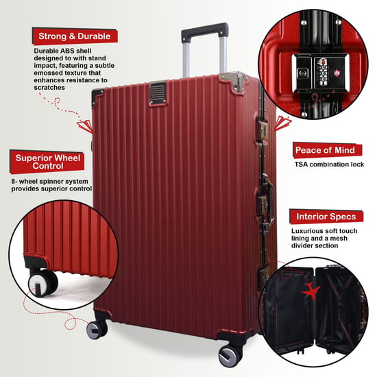 Red Hardshell Dual 4 Wheel ABS Bagagetrolley Hard Shell Cabin Koffer Set - Image 3