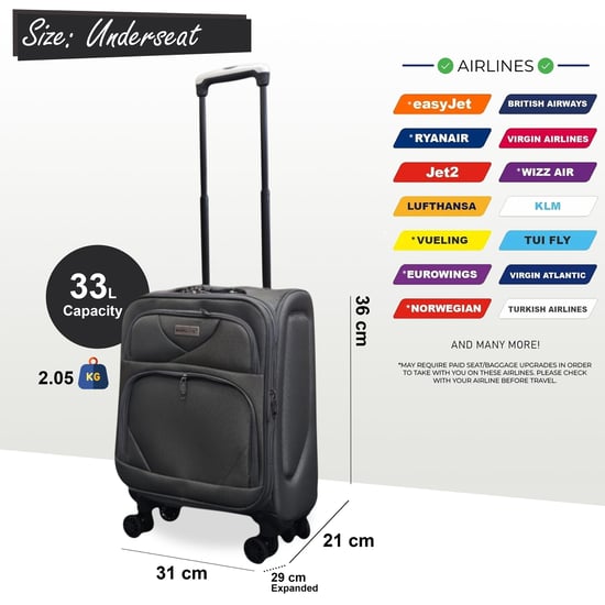 Softshell lichtgewicht grijs nylon 4-wiel reiskoffer Vakantie koffer onder de stoel - Image 2