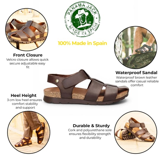 Panama Jack Heren Waterdichte Bark Bruine Leren Sandals - Stanley C1 - Image 2
