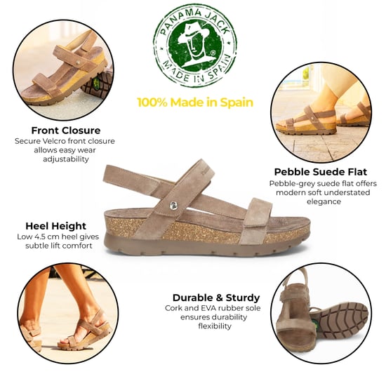 Panama Jack Dames Wedge Stone Grijze Suède Leren Sandals - Selma B18 - Image 2