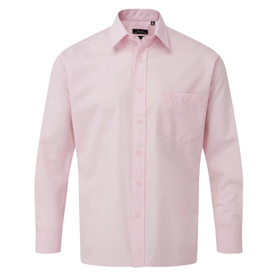 Premier Heren Popeline Overhemd Met Lange Mouwen (Roze) - Image 1