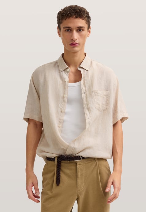 Bugatti Herren Korte mouwen shirt Modern Fit van linnen met button-down kraag - Image 1