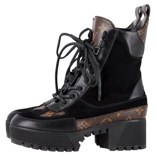 Louis Vuitton Suede Monogram Laureate Desert Boots in zwart gecoat canvas - Image 4