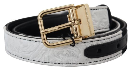 Dolce & Gabbana Witte Zwart Patchwork Gouden Metalen Gesp Ceintuur - Image 1
