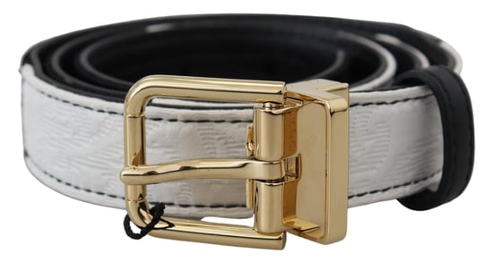 Dolce & Gabbana Witte Zwart Patchwork Gouden Metalen Gesp Ceintuur - Image 2