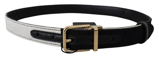 Dolce & Gabbana Witte Zwart Patchwork Gouden Metalen Gesp Ceintuur - Image 3