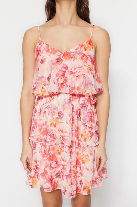 Dames mini-jurkjes met bloemenprint en spaghettibandjes, geschikt voor avondjes uit of dagelijks gebruik, normale pasvorm. - Image 3