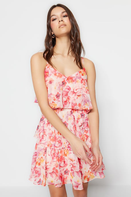 Dames mini-jurkjes met bloemenprint en spaghettibandjes, geschikt voor avondjes uit of dagelijks gebruik, normale pasvorm. - Image 4