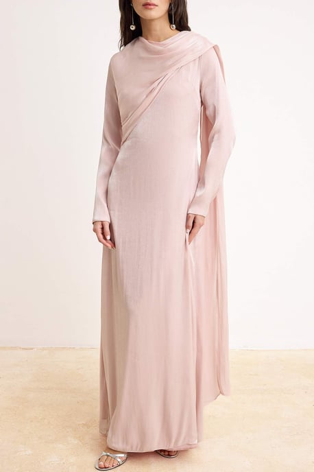 Roze platte maxi-jurk voor dames, lange chique/nachtelijke A-lijn bescheiden avondjurk - Image 2