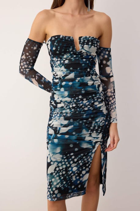 Zeer kleurrijke abstracte midi-jurk voor dames, nauwsluitend model - Image 2