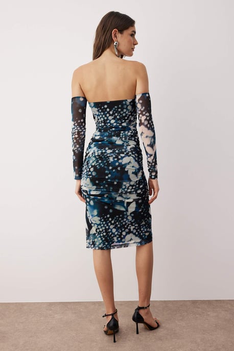 Zeer kleurrijke abstracte midi-jurk voor dames, nauwsluitend model - Image 3