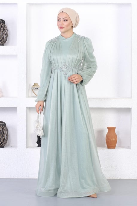 Parelmeer Kant Glitter Avondjurk Mintgroen - Image 1