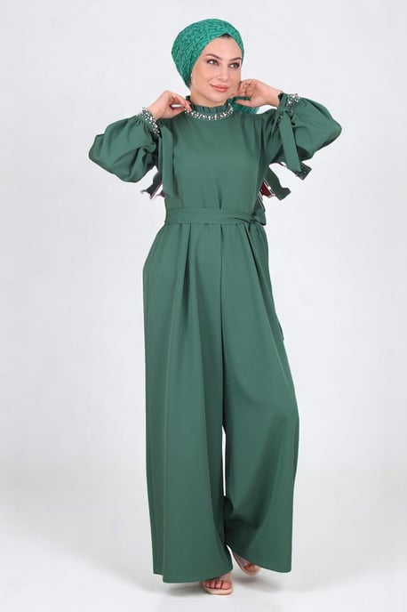 Parel Detailed Jumpsuit-jurk Smaragdgroen - Image 1