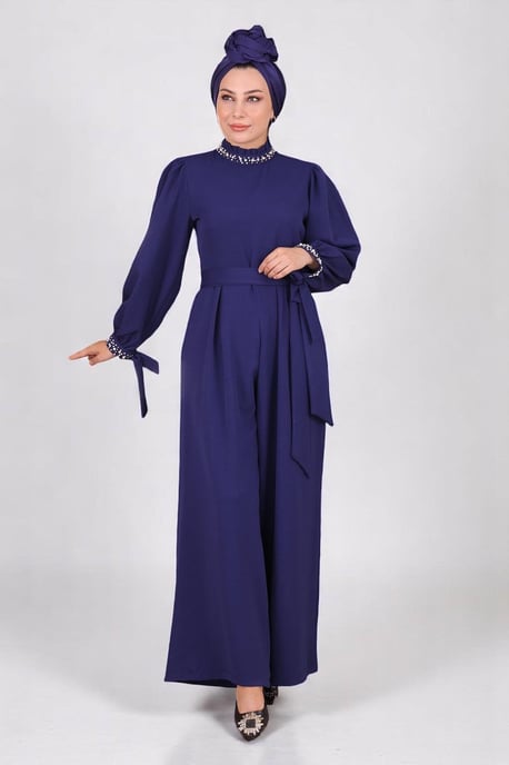 Parel Detailed Jumpsuit-jurk Indigo - Image 1
