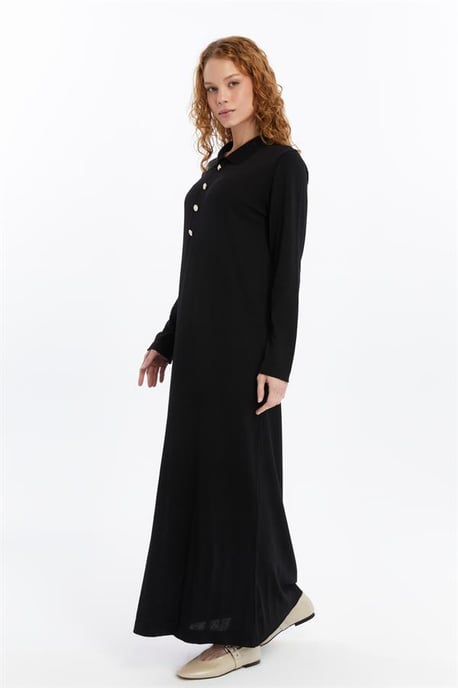 Dames Overhemd Kraag Detailed Half stolp Thin Seasonal Cold Yarn Gebreide kleding Jurk Zwart - Image 2