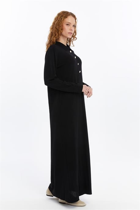 Dames Overhemd Kraag Detailed Half stolp Thin Seasonal Cold Yarn Gebreide kleding Jurk Zwart - Image 3