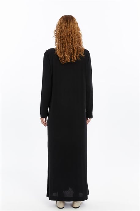 Dames Overhemd Kraag Detailed Half stolp Thin Seasonal Cold Yarn Gebreide kleding Jurk Zwart - Image 4