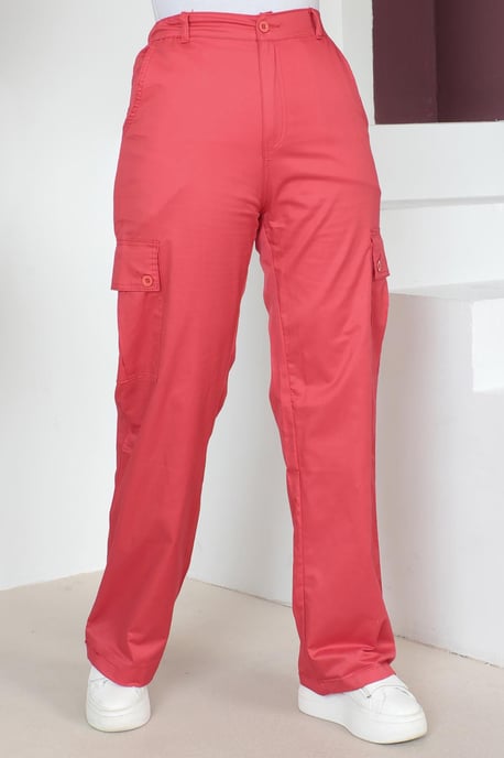 Elastische taille Wijde pijp Broek Rood - Image 5