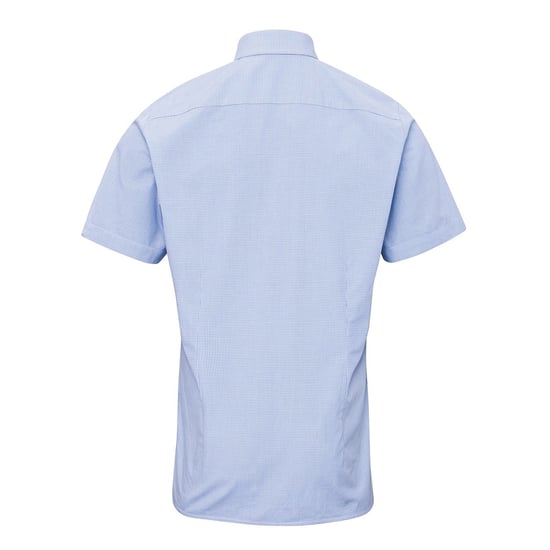 Premier Heren Micro Gingham geruit katoenen overhemd met korte mouwen (Lichtblauw/Wit) - Image 2