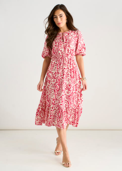 Midi-jurk met rode paisleyprint en elastische tailleband - Image 1