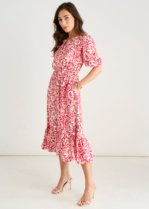 Midi-jurk met rode paisleyprint en elastische tailleband - Image 3