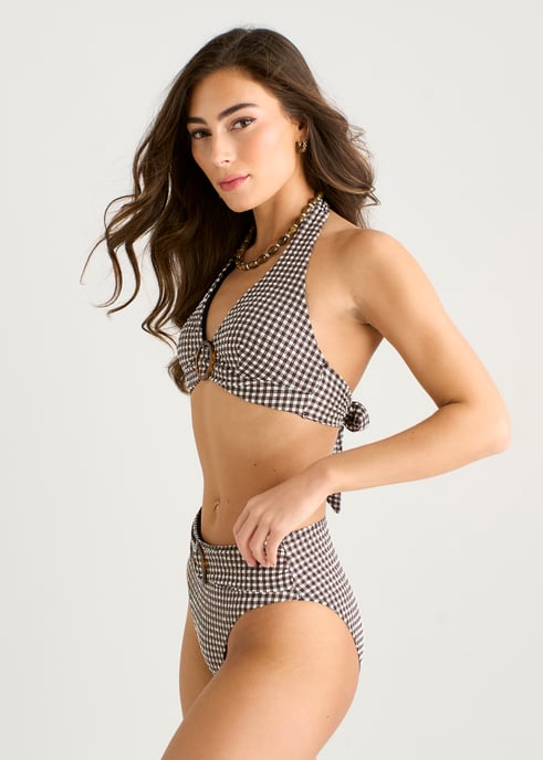 Bikinibroekje van bruin seersucker met ruitjesmotief - Image 3