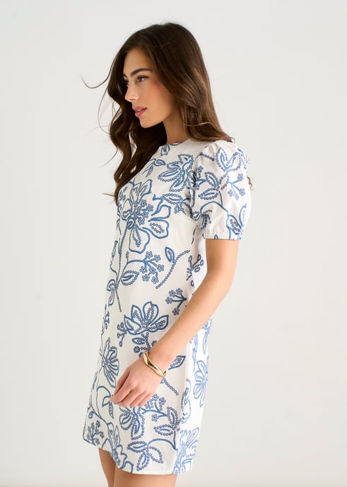Mini-jurk met wit-blauwe bloemenprint - Image 3
