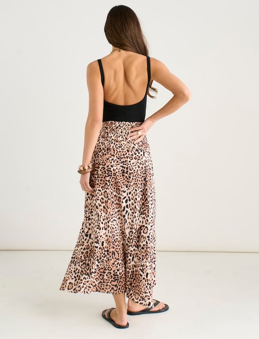 Bruine skaterrok met dierenprint en elastische tailleband - Image 4