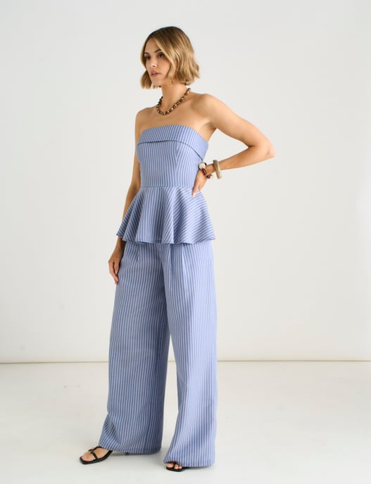 Blauwe formele broek met wijde pijpen en plooien aan de voorkant - Image 3
