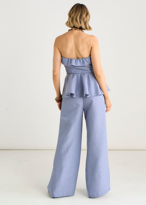 Blauwe formele broek met wijde pijpen en plooien aan de voorkant - Image 4