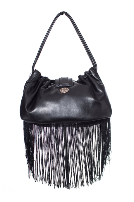 Emporio Armani, vintage zwarte leren handtas met franjes. - Image 2
