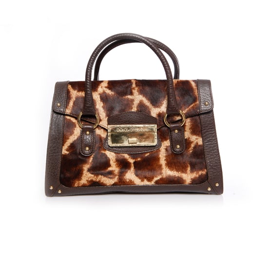 Dolce & Gabbana, handtas van bruin leer met giraffeprint van kalfsleer. - Image 1