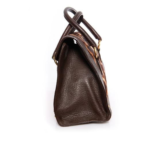 Dolce & Gabbana, handtas van bruin leer met giraffeprint van kalfsleer. - Image 4