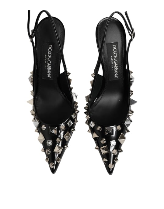 Dolce & Gabbana Zwarte Geknoopte Leren Hakken Slingbacks Schoenen - Image 4