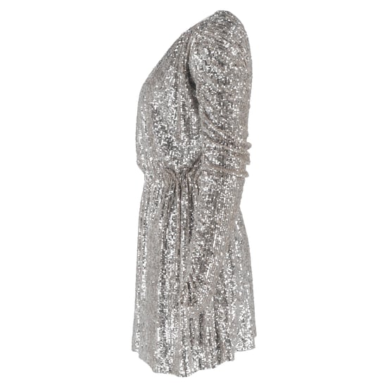 Saint Laurent mini-jurk met bateau-halslijn en pailletten in zilverkleurig polyester - Image 2