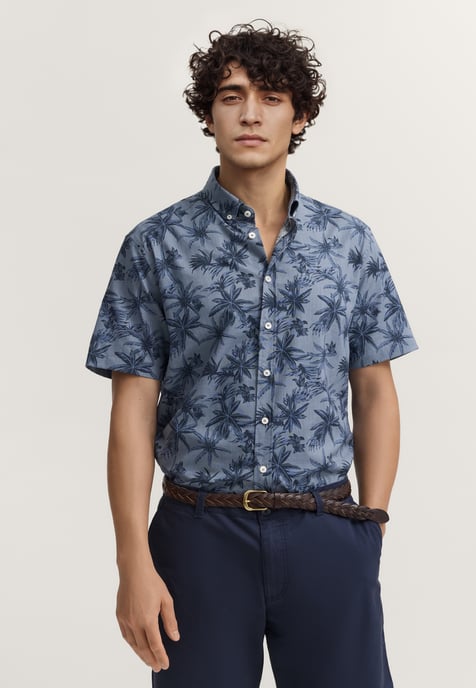 Bugatti Herren Overhemd met korte mouwen, modern fit, met print - Image 1