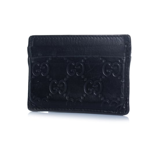 Gucci kaarthouder van zwart leer met monogramreliëf. - Image 1