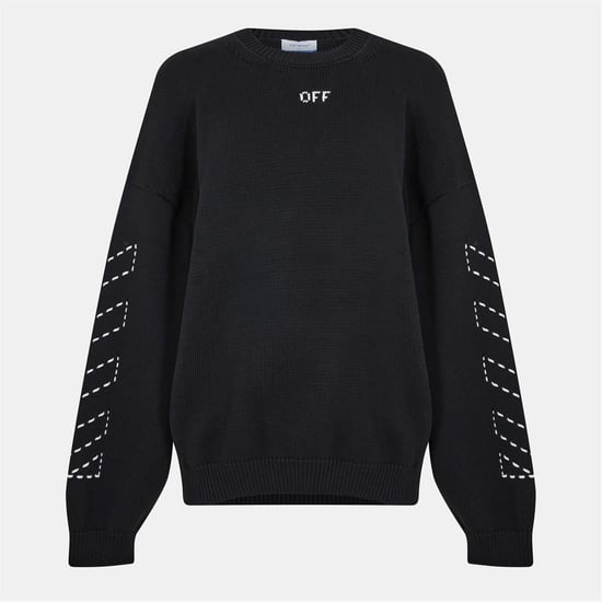 Heren Off White Geborduurd Regular Fit Ronde Hals Trui in Zwart/Cream - Image 1