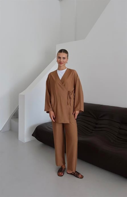 Kreukellook Textured Kimono Pak Bruin - Image 2