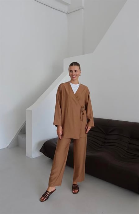 Kreukellook Textured Kimono Pak Bruin - Image 3